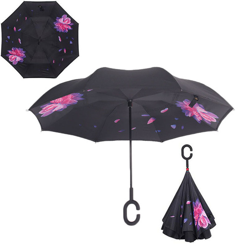 Double Layer Windproof UV Protection Reverse folding Umbrella Lotus
