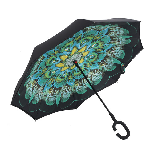 Double Layer Windproof UV Protection Reverse folding Umbrella Peacock Green