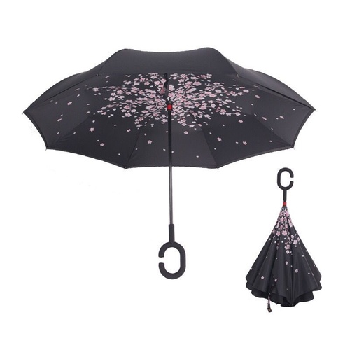 Double Layer Windproof UV Protection Reverse folding Umbrella Tiny Flowers