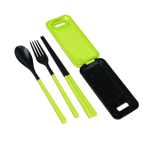 Green Portable Travel Kids Adult Cutlery Fork Chopsticks Spoon Set 