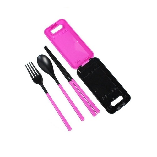 Pink Portable Travel Kids Adult Cutlery Fork Chopsticks Spoon Set 