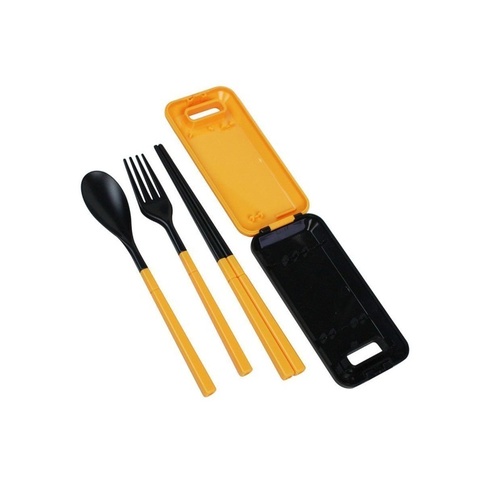 Yellow Portable Travel Kids Adult Cutlery Fork Chopsticks Spoon Set