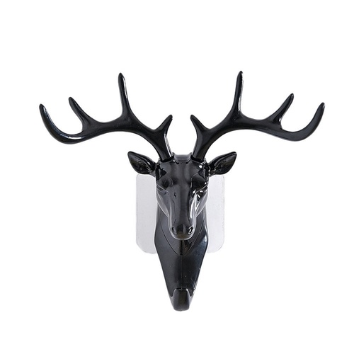 Retro Antler Home Decor Vintage Deer Head Wall Hook Clothes Hanger Rack - Black