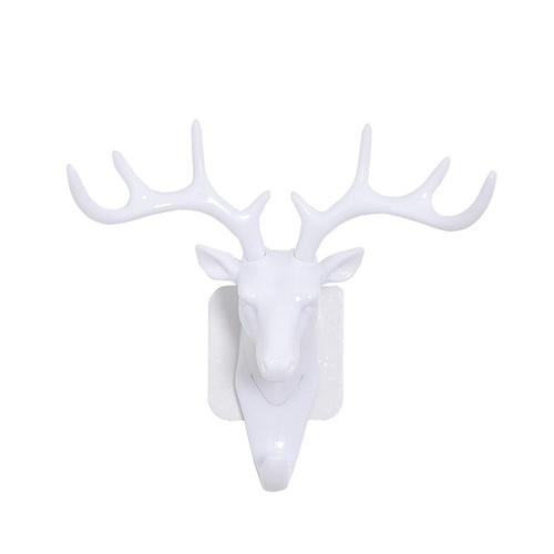 Retro Antler Home Decor Vintage Deer Head Wall Hook Clothes Hanger Rack - White