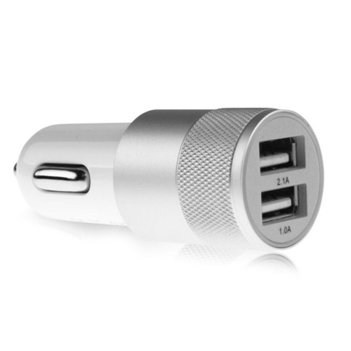 12v 2.1A 1.0A Aluminium 2-port USB Universal Car Charger Normal Usb phone white 