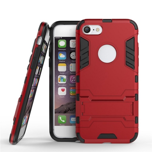 iPhone 7 Plus Case HEAVY DUTY Iron Case Premium Shockproof Kickstand Bumper Red