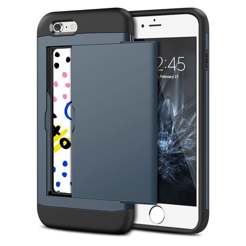 iPhone 7 Plus Wallet Case Hybrid High Impact Resistant Shockproof Shell Dark Blu