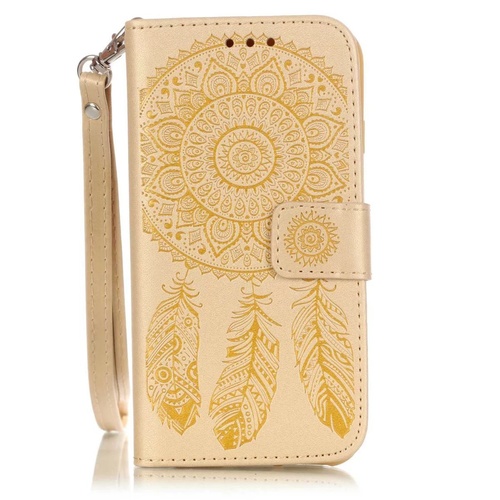 iPhone 7 Plus Aeolian Bells Pattern Emboss Leather Case (Gold)
