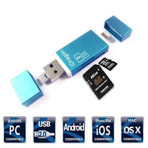 SD TF Card Reader, Lightning Micro USB Connector External Storage Memory Expan