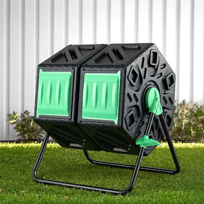 Compost Bin Dual-Chamber 130L Composter Tumbler Rotating Garden Recycle Food Waste
