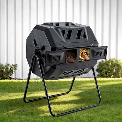 Compost Bin Dual-Chamber 160L Composter Tumbler Rotating Garden Recycle Food Waste