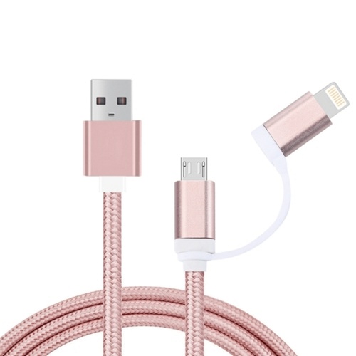 HTC Sony Huawei Xiaomi1m 2 in 1 8pin Micro USB-USB Data Charging Cable Rose Gold