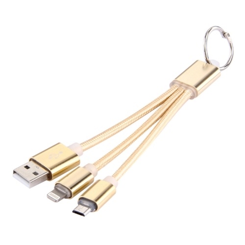HTC Sony Huawei 2-1 10cm Woven Style Metal Head 8pin Micro Data Sync Cable Gold