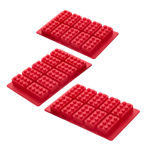 3 x Red & Retro Silicone Lego Block Ice Cube Brick Choc Mould Trays  