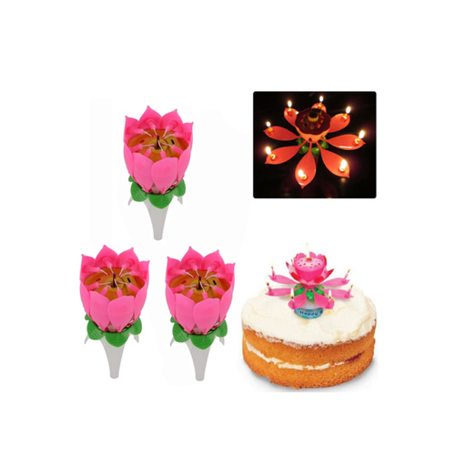 Set of 3 Magic Amazing Romantic Musical Lotus Birthday Party Cake Topper Candle