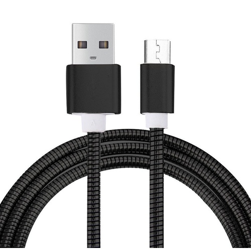 1m Flexible Metal Micro USB Charge Sync Cable Samsung / Androids (Black)