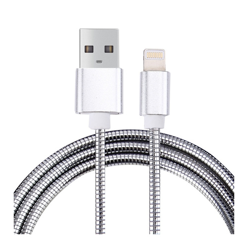 1m Flexible Metal Micro USB Charge Cable Samsung / Androids (Silver)