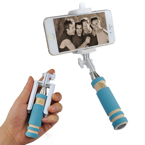 Universal Uber-Mini Wired Extendable Smartphone Selfie Stick (Length 110cm) Blue
