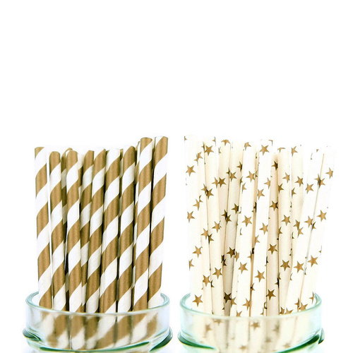 50 x Straws Stripes & Stars Gold Foil Pack