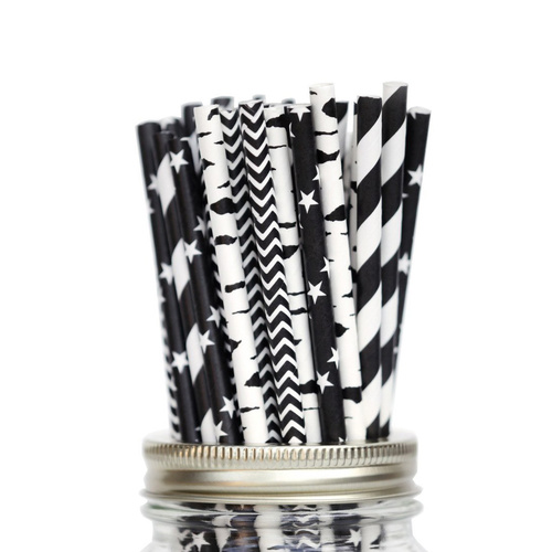 100 x Paper Straws - Mixed Black & White Theme Pack