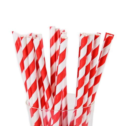 25 x Paper Straws - Red Stripes