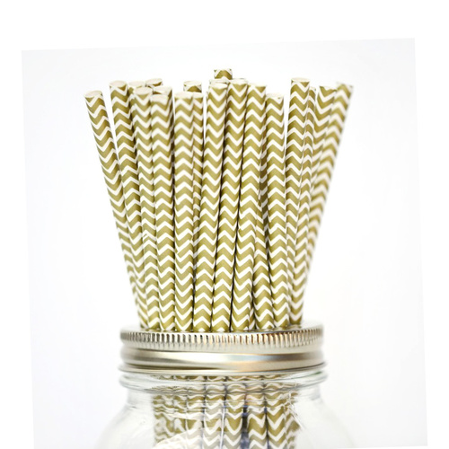 25 x Paper Straws - Gold & White Chevron Pack
