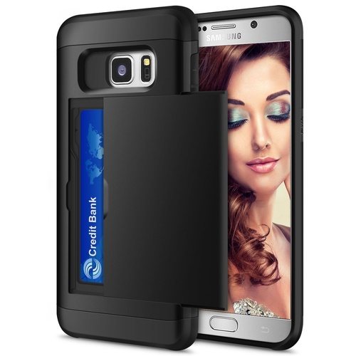Samsung Galaxy Note 5 Wallet Case Hybrid High Impact Shockproof Shell Black