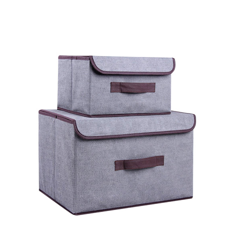 Set of 2 Foldable Fabric Collapsible Storage Cube Organziers with Lids Grey