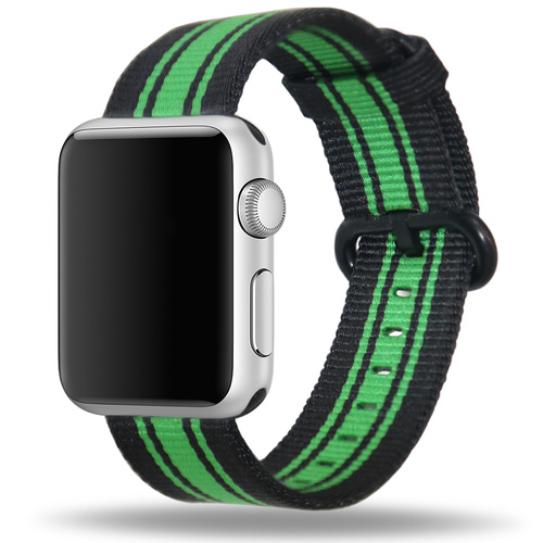 Apple Watch Strap Replacement Handmade 42mm Black Green Woven Nylon Band