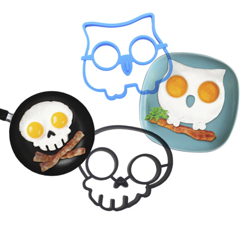 Fried Egg Moulds Skull and Owl Black 100% BPA Free Silicone