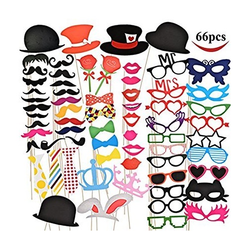 66 Pieces Photo Booth Props Party Favor for Wedding Party Graduation Birthdays Dress-up Accessories