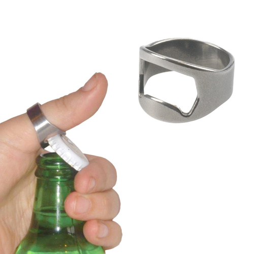 Wearable Beer Bottle Opener Ring Barware Drinking Gift for Guys Silver