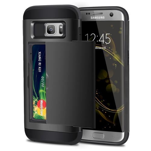 Samsung Galaxy S7 Wallet Case High Impact Shockproof Hard Shell Black 