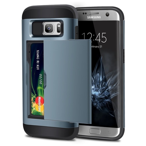 Samsung Galaxy S7 Wallet Case High Impact Shockproof Hard Shell Dark Blue 