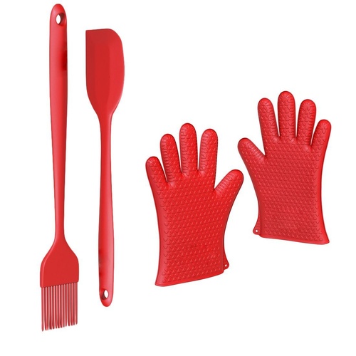 3pc Silicone Baking Set with Spatula Brush & Gloves Random Colour 