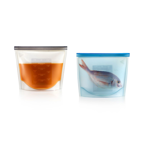 2 Pack Reusable Eco Friendly Silicone Resealable food Storage Bags (20.5*18*1cm)