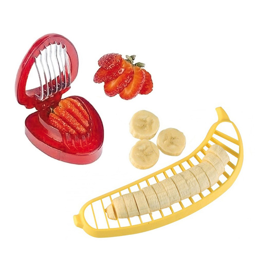 Fruit Salad Prep Banana & Strawberry Slicer Pack Yellow Red Stainless Steel