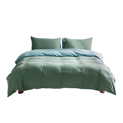 Washed Cotton Quilt Set Green Blue Double