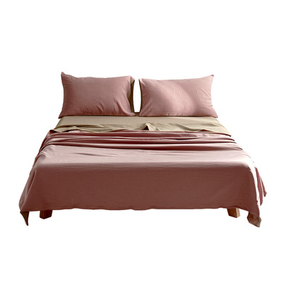 Cotton Bed Sheets Set Single Flat Cover Pillow Case Pink Brown