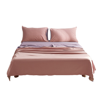 Cotton Bed Sheets Set Cover Pillow Case Pink Purple