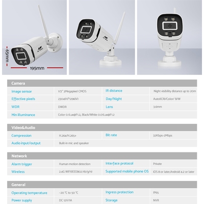 3Mp Wireless Cctv Security Camera System Wifi Outdoor Home Ip Cameras
