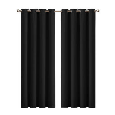 2x Blockout Curtains Panels 3 Layers Eyelet Room Darkening 140x160cm Black