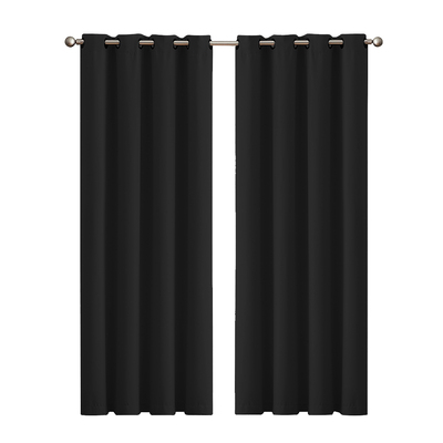 2x Blockout Curtains Panels 3 Layers - Black