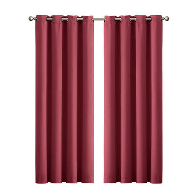 2x Blockout Curtains Panels 3 Layers Eyelet Room Darkening 180x230cm Burgundy