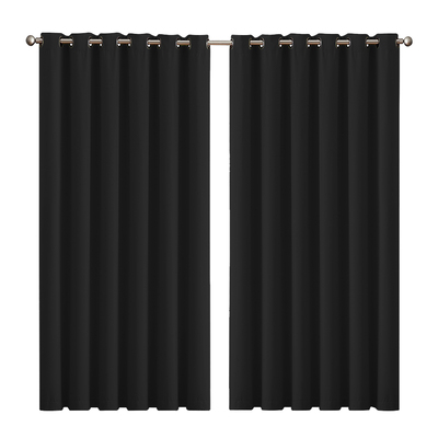 2x Blockout Curtains Panels 3 Layers Black