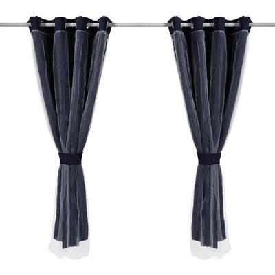 2x Blockout Curtains Panels 3 Layers with Gauze Room Darkening 140x160cm Black