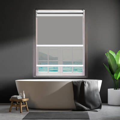 Modern Day/Night Double Roller Blind Commercial Quality 210x210cm Albaster White