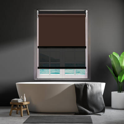 Modern Day/Night Double Roller Blinds Commercial Quality 90x210cm Coffee Black