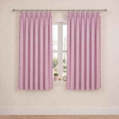 Pink Blackout Curtains Pom Pom 2 Panels | EXTG