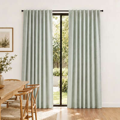 Blackout Curtains 2 Panels Thermal Linen Green | EXTG